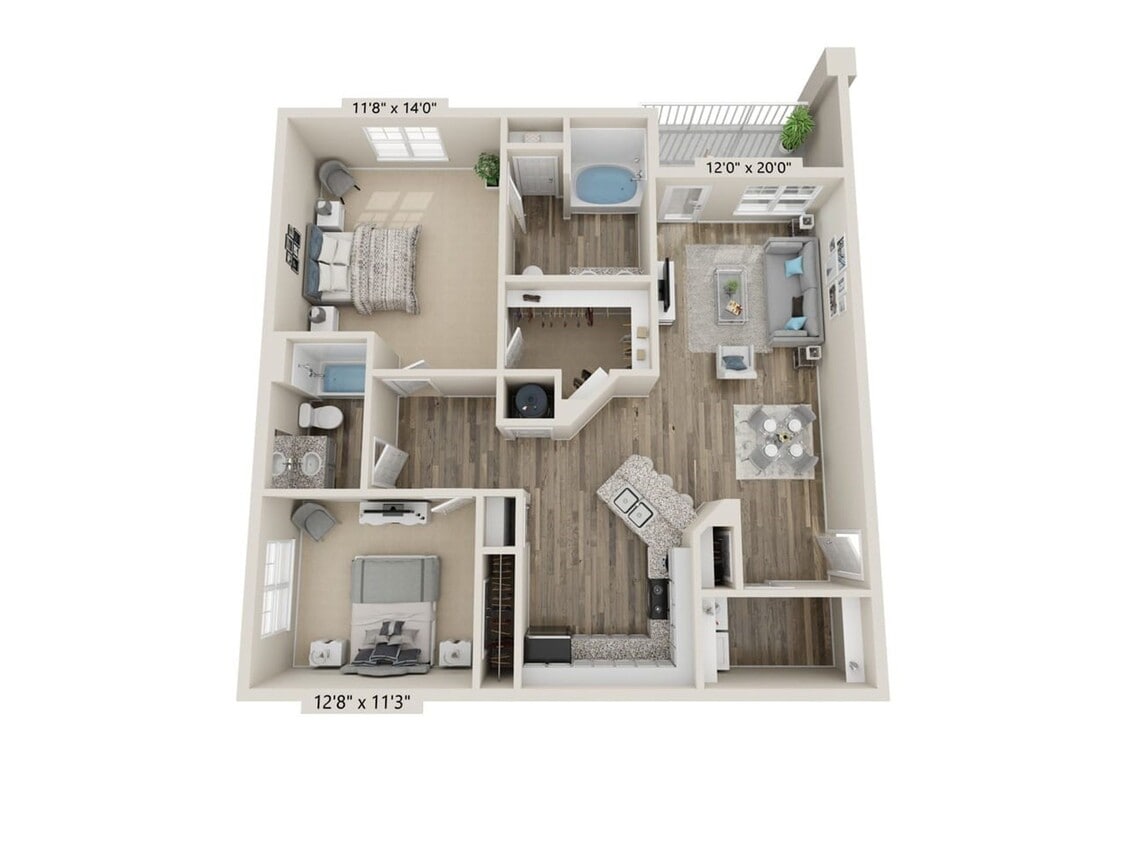 Floor Plan - Willoughby (2 Bed, 2 Bath)
