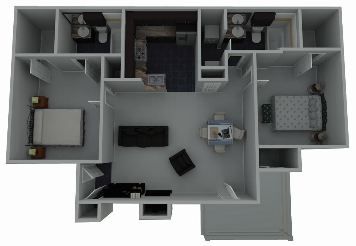 Floor Plan - 2 Bed 2 Bath Study