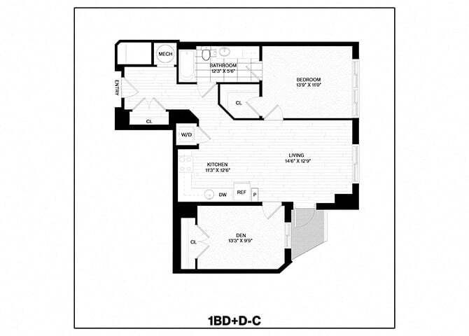 Floor Plan - 1 Bed/1 Bath Den-C