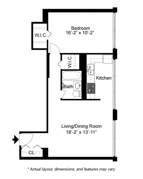 Floor Plan - 1 Bed 1 Bath B
