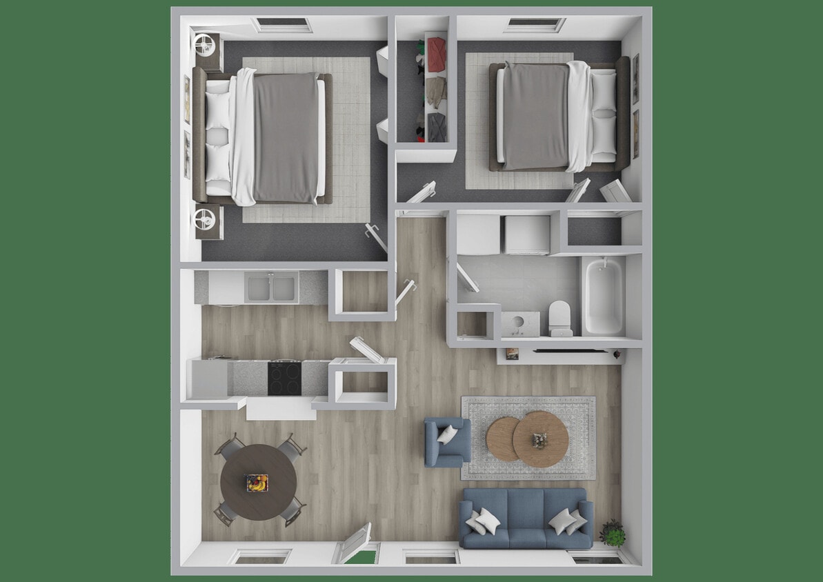 2 bed 1 bath floor plan - 2 Bdrm