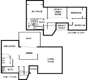 Floor Plan - 3 Bedroom  1 Full & 2 Half Bathrooms