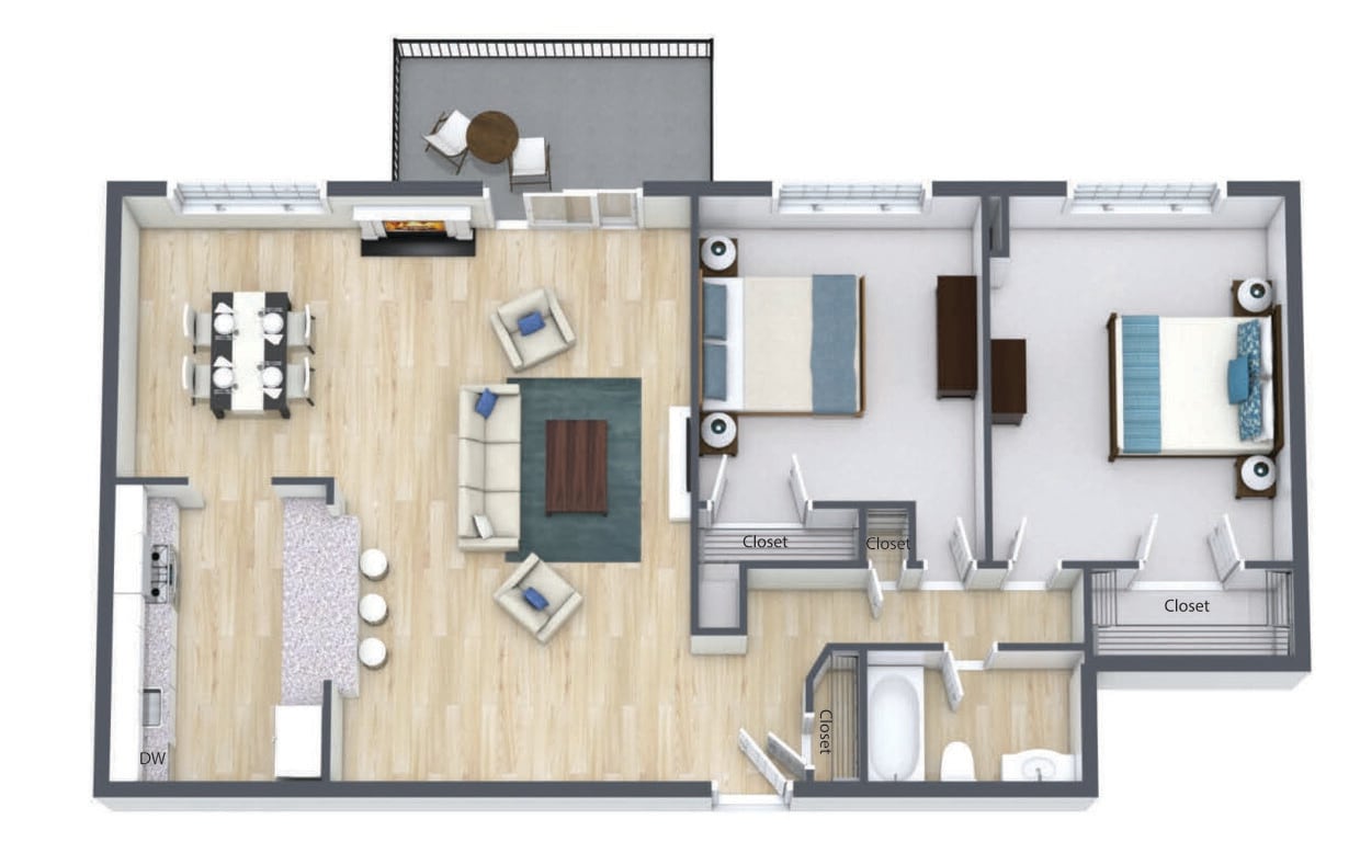 Floor Plan - 2 Bedroom  1 Bath  F Style
