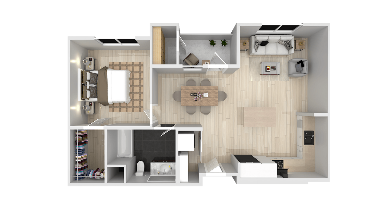 Floor Plan - 1 Bedroom 1 Bath B