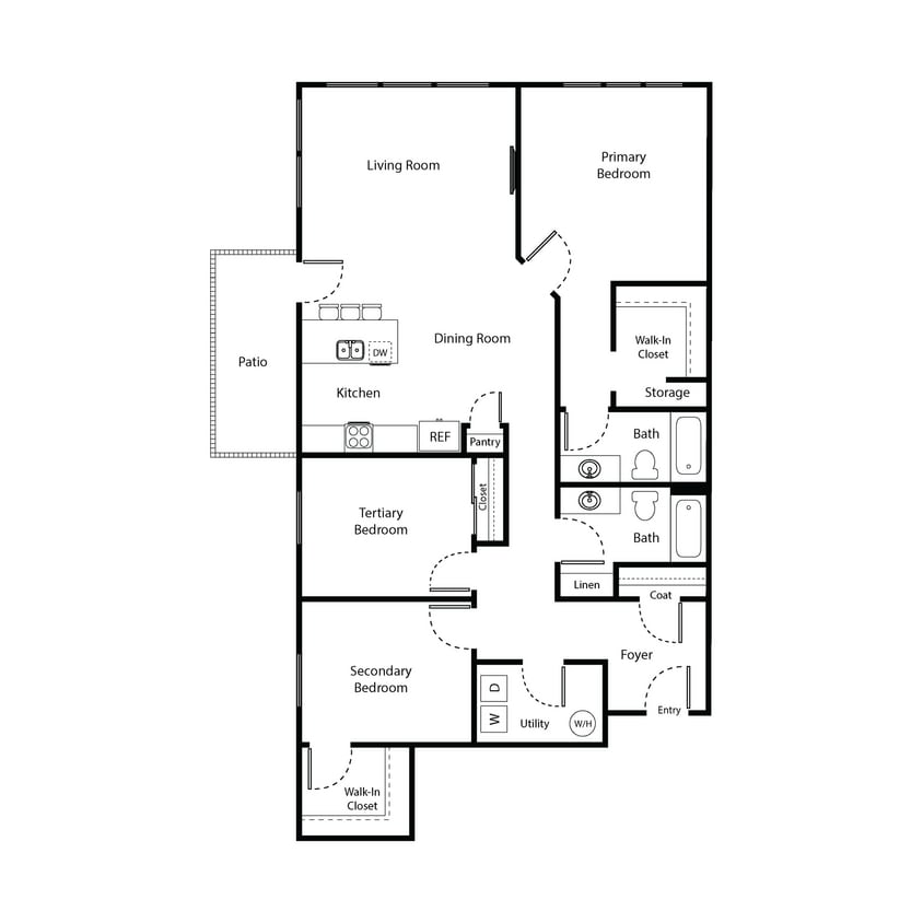 Floor Plan - Unit E - Three Bedrooms