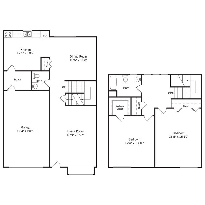 Floor Plan - 2 Bedroom, 1.5 Bath Abbey (wc2x1.5)