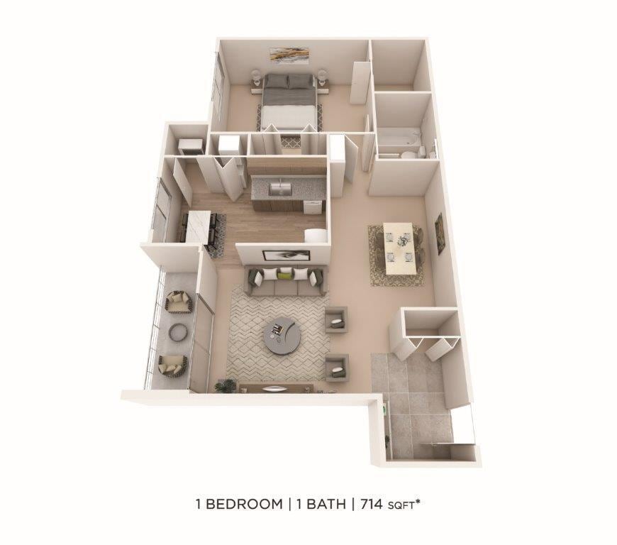 Floor Plan - One Bedroom - 714 sqft