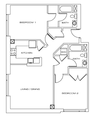 Floor Plan - Two Bedroom Two Bath - 50 WB