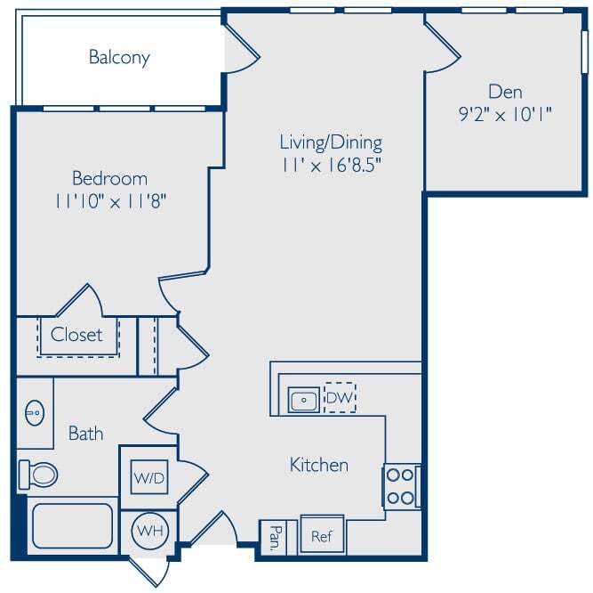 Floor Plan - 1 Bed 1 Bath Den A1BN