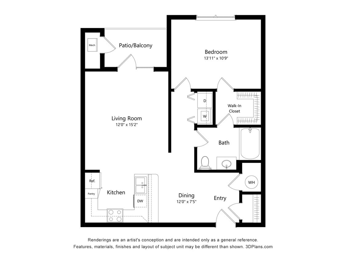 The Haven floor plan includes a walk-in closet and in-unit washer and dryer. - The Haven
