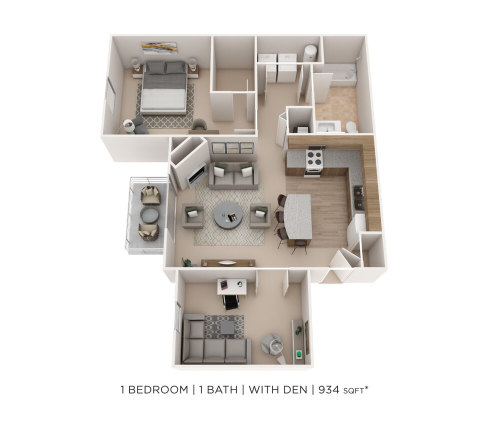 Floor Plan - One Bedroom w/ Den- 934 sqft