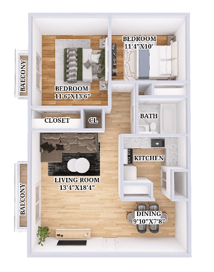 Floor Plan -  Renovated 2 Bed 1 Bath Flat