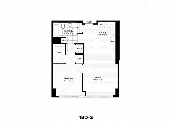 Floor Plan - 1 Bed/1 Bath-G