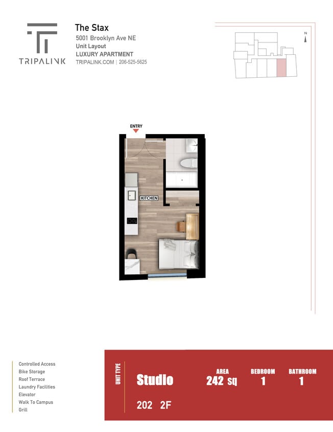 Floor Plan - Studio - 242 sqft