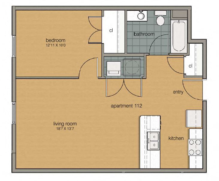 Floor Plan - 1 Bedroom 1 Bath 112