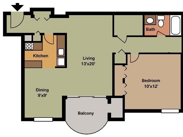 Floor Plan - Colonial One Bedroom
