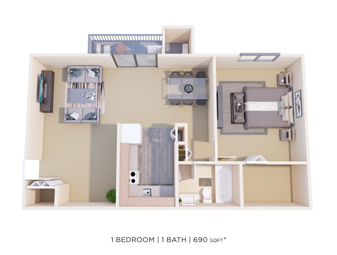 Floor Plan - One Bedroom - 690 sqft