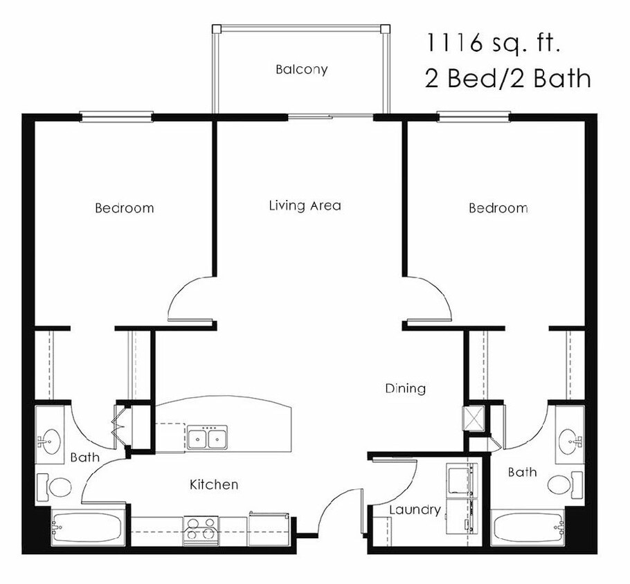 Floor Plan - 2 Bed 2 Bath | 1116 sqft