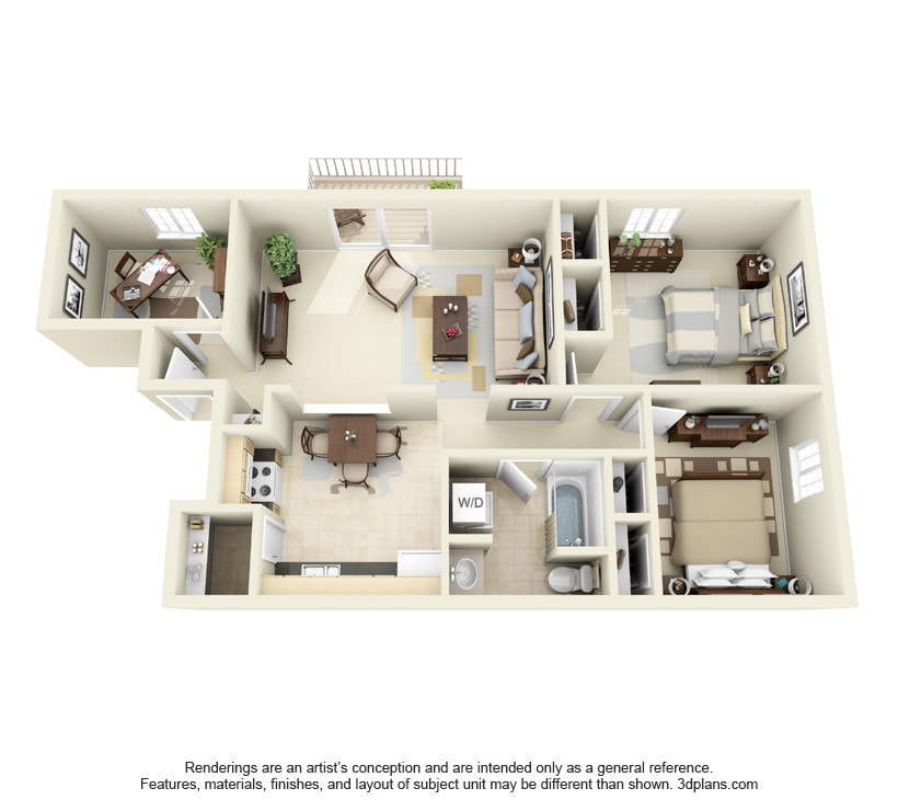 Floor Plan - Two Bedroom One Bathroom with Den