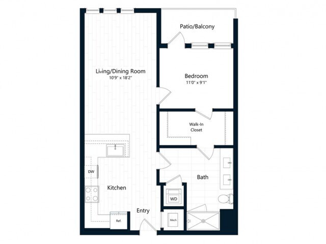 Floor Plan - One Bedroom One Bath (715 SF)