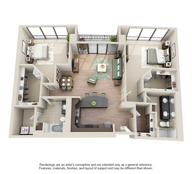 1414-1521 square foot 2 bed 2 bath with luxury vinyl tile floors and private balcony - B3 Penthouse