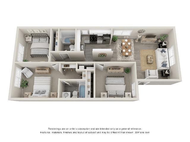 Floor Plan - 3 Bed 2 Bath - Renovated