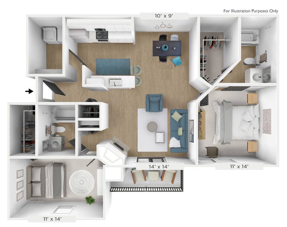 Floor Plan - The Vintage 2 BR 2 BA