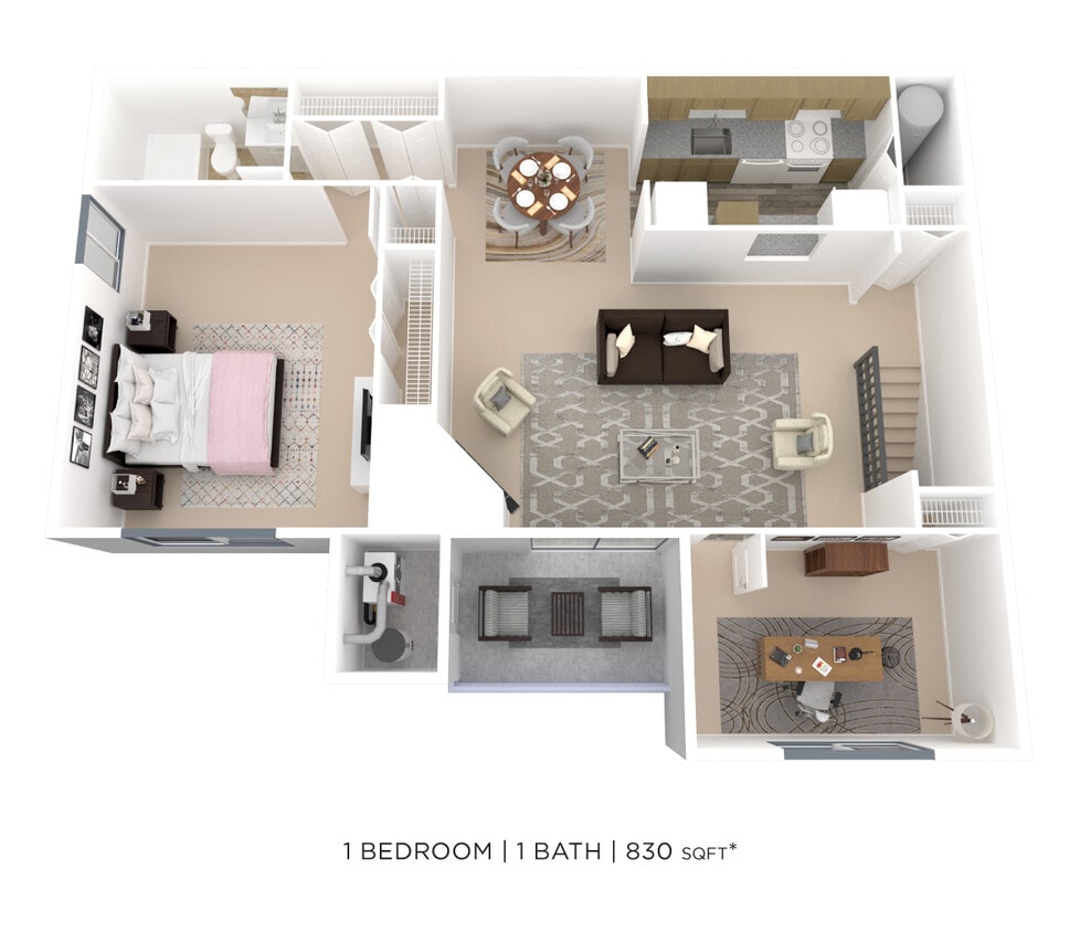 Floor Plan - One Bedroom w/ Den - 830 sqft
