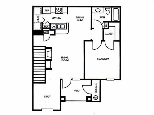 1BR/1BA w Study - 1/1 Upstairs