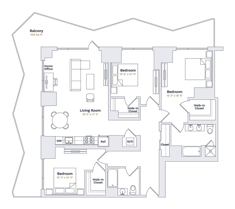 Floor Plan - BEACH - 3 Bedrooms Two Bathrooms