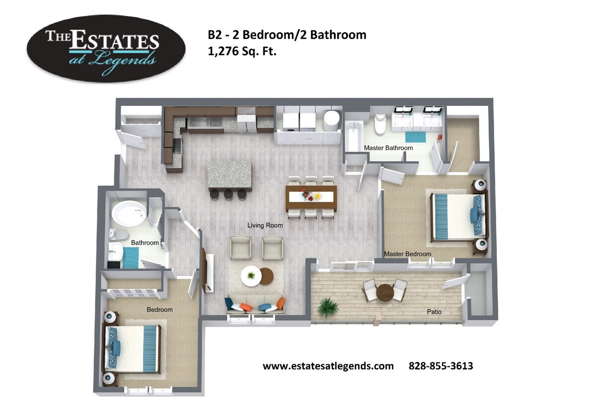 Floor Plan - B2- 2 Bedroom / 2 Bath - The Estates at Legends