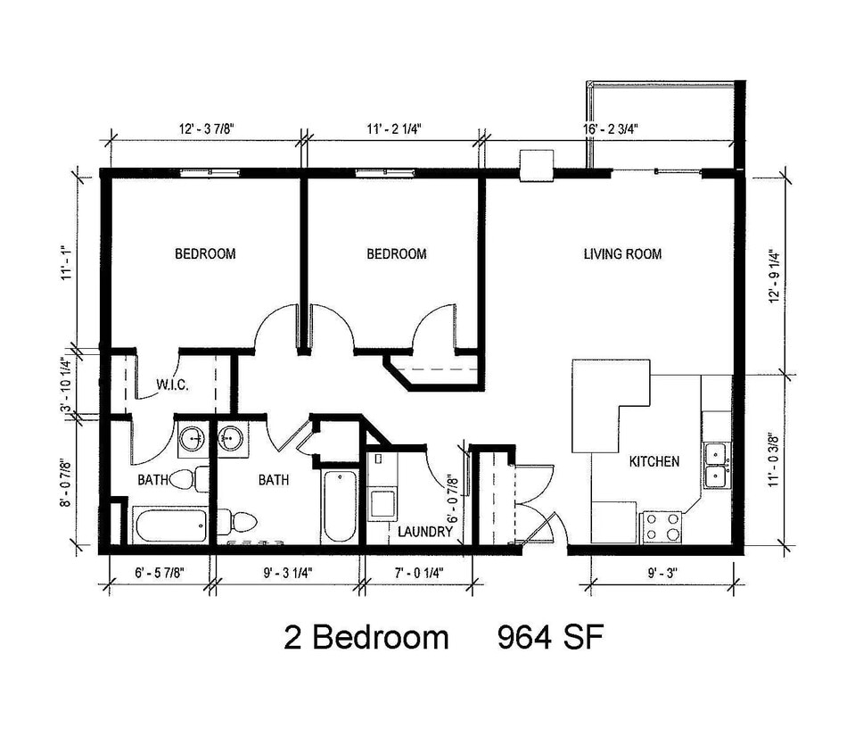 Floor Plan - 2 Bed 2 Bath | 964 sqft