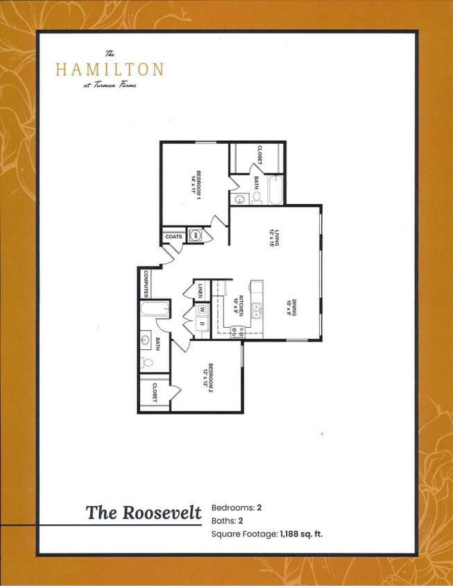 Floor Plan - 2BR/2B Roosevelt with Gray Cabinets- One left! 