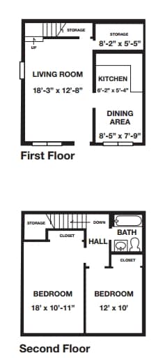 2BR/1BA - Two Bedroom Townhome