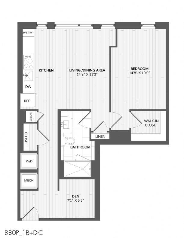 Floor Plan - 1 Bed/1 Bath Den-1B+D-C_880 P