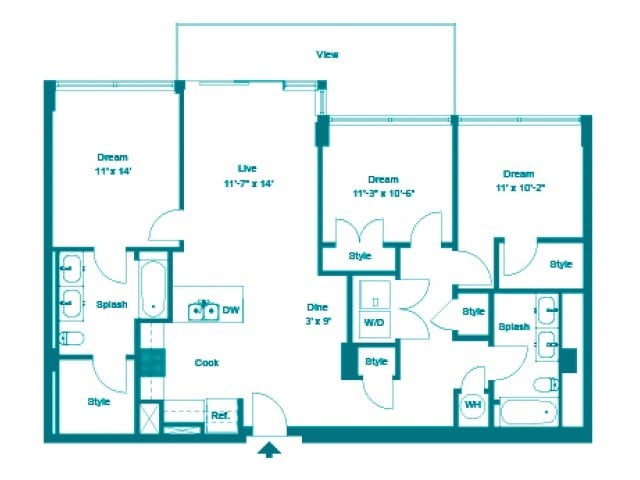 Egyptian - Three Bedroom Two Bath (1375 SF)