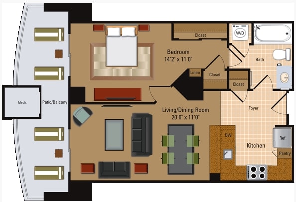 Floor Plan - 1 Bedroom, 1 Bath - A1