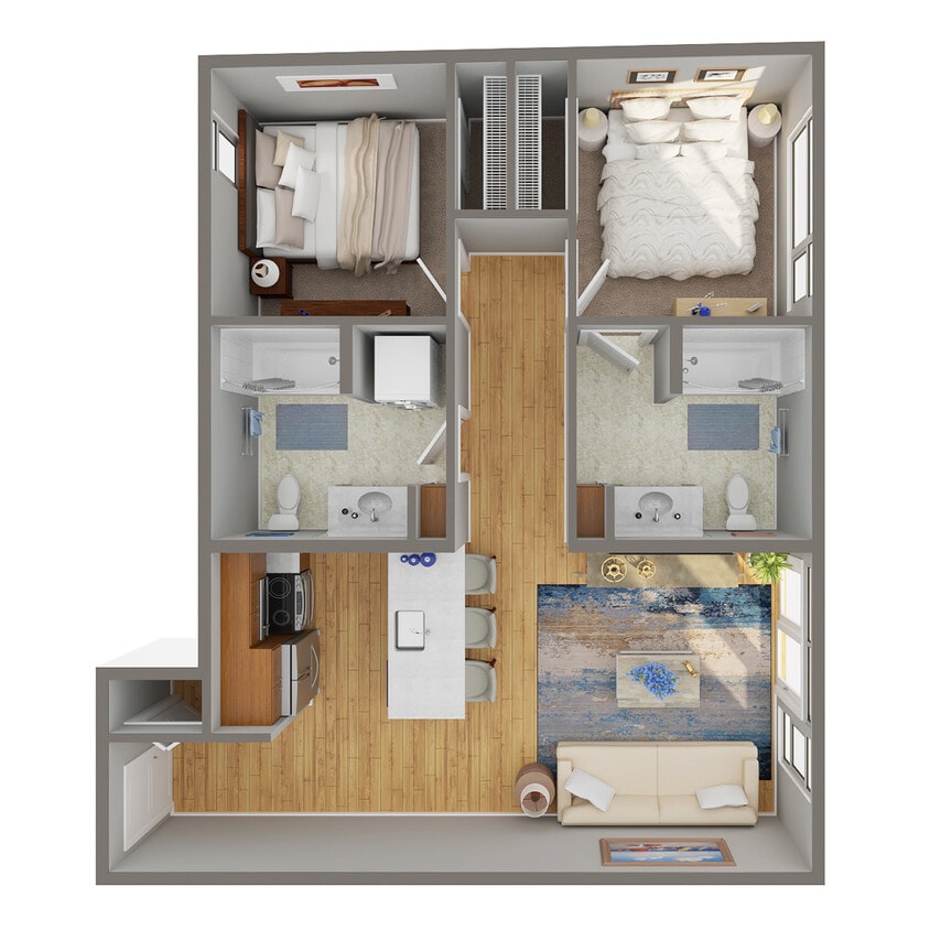 Floor Plan - 2 Bed, 2 Bath - A