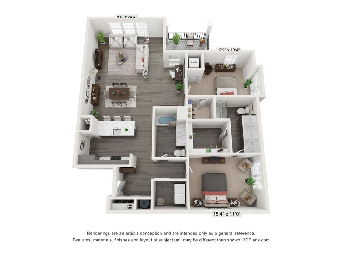 Floor Plan - 2 Bedroom 2 Bath - 1451