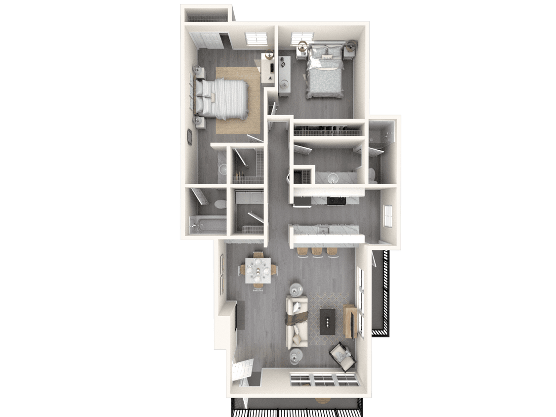 Floor Plan - 2x2 1018 sqft
