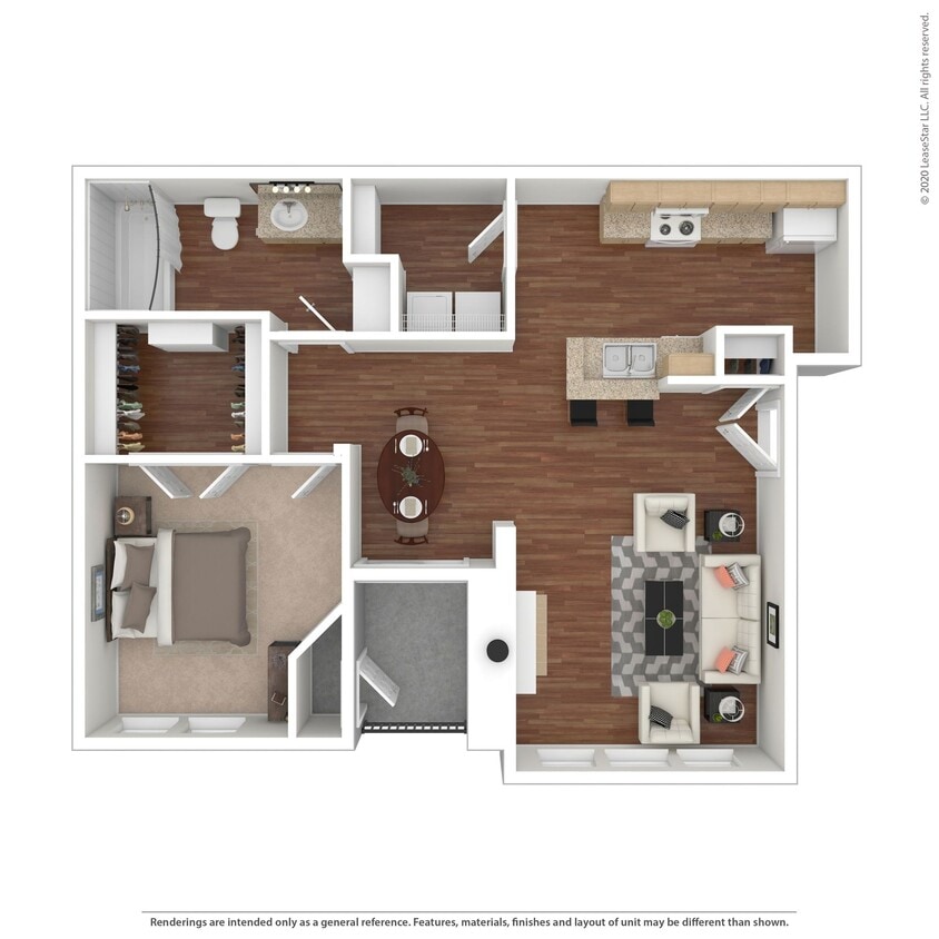 Floor Plan - 1 Bed 1 Bath 827 SqFt (754 Net)