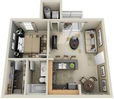 Floor Plan - 1BR - 1BTH (590 sq ft)