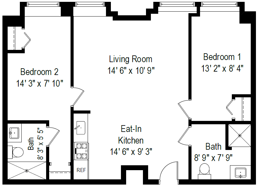 Floor Plan - 2 Bed, 2 Bath - Style A