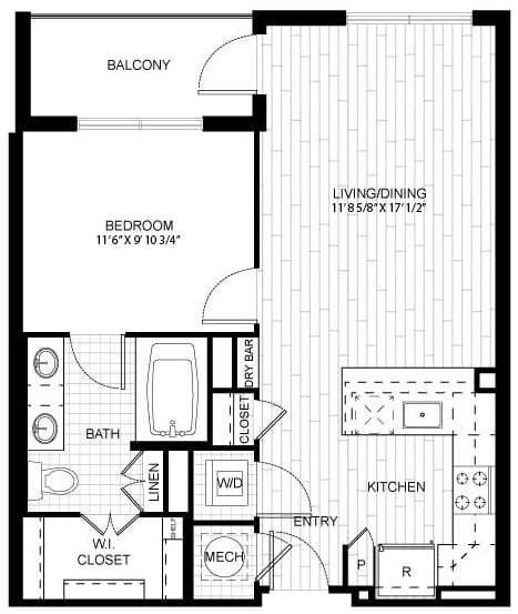 Floor Plan - 1 Bed/1 Bath-F_A02A