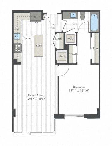 Floor Plan - 1 Bed/1 Bath-H5