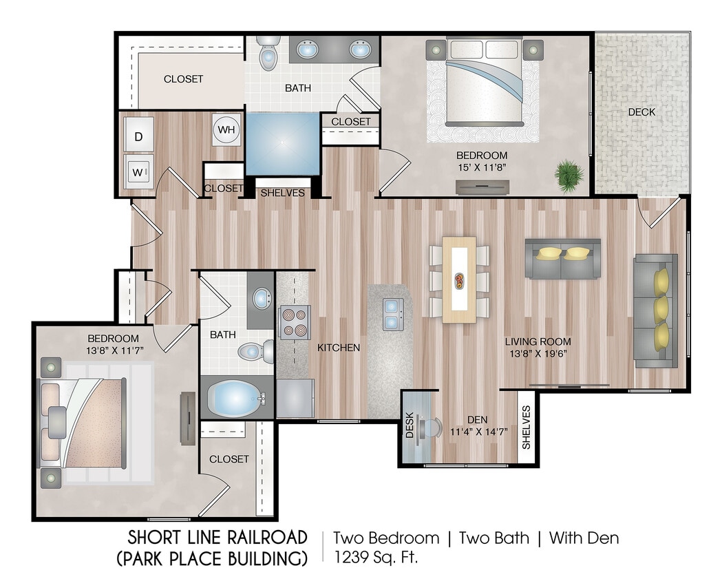 1239 Square Feet - Short Line Railroad with Den (Parkside Building)