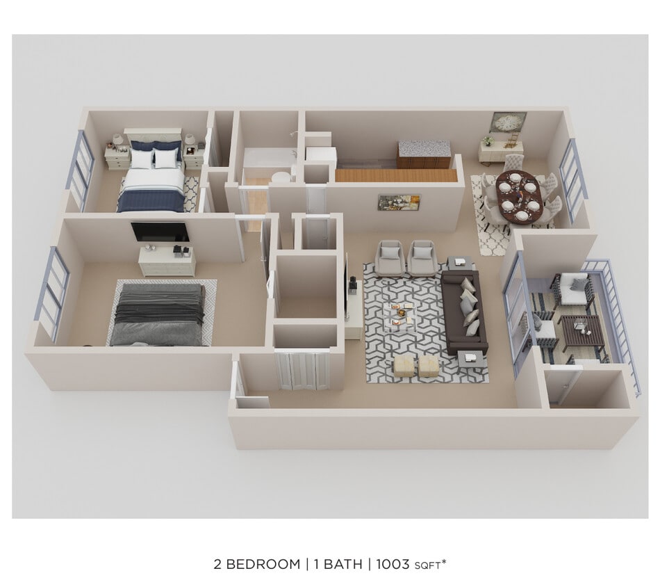 Floor Plan - Two Bedroom- 1,003 sqft
