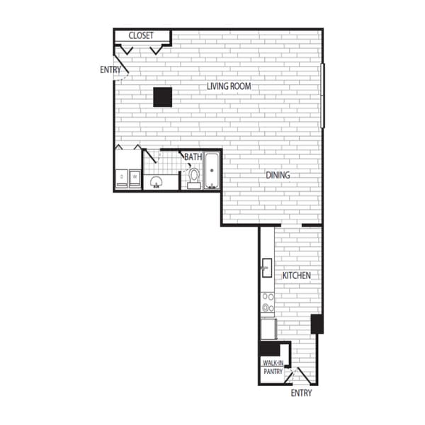 Floor Plan - Junior 1 Bedroom, 1 Bath 757 SF A20G