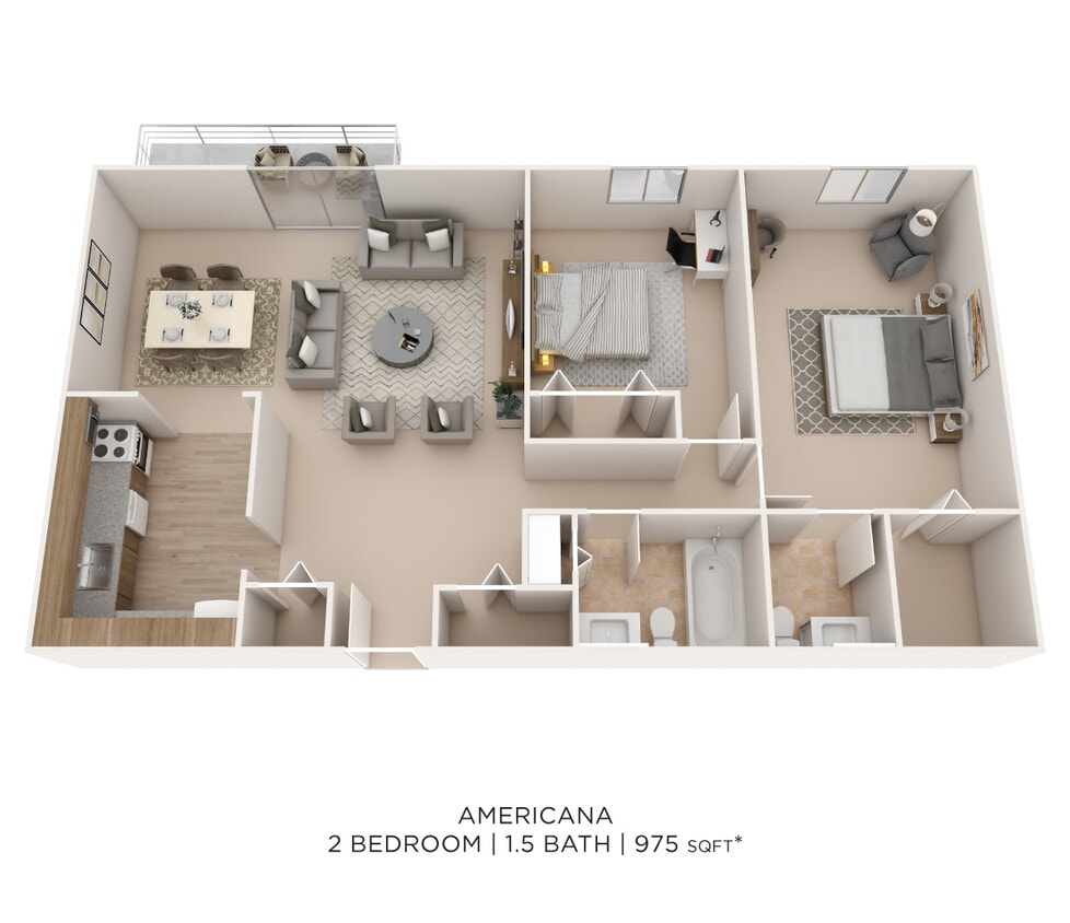Floor Plan - Two Bedroom 1.5 Bath