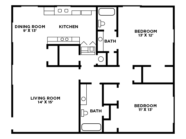 2 Bedroom 960SF - Two Bedroom Floor Plan E